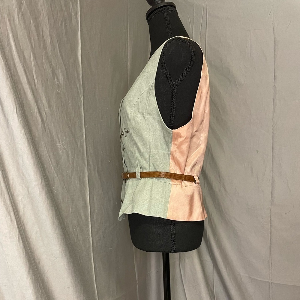 Vintage Sleeveless Embroidered Peplum Tunic Studded Vest in Light Mint - Picture 4 of 9